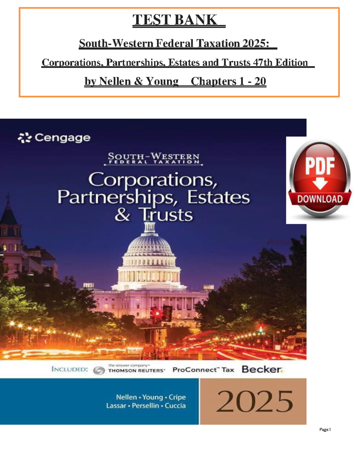 Test Bank for SouthWestern Federal Taxation 2025 Corporations