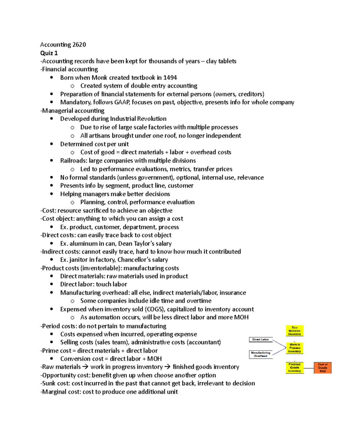 ACCT 2620 Review Guide for Exam 1 - Accounting 2620 Quiz 1 -Accounting ...
