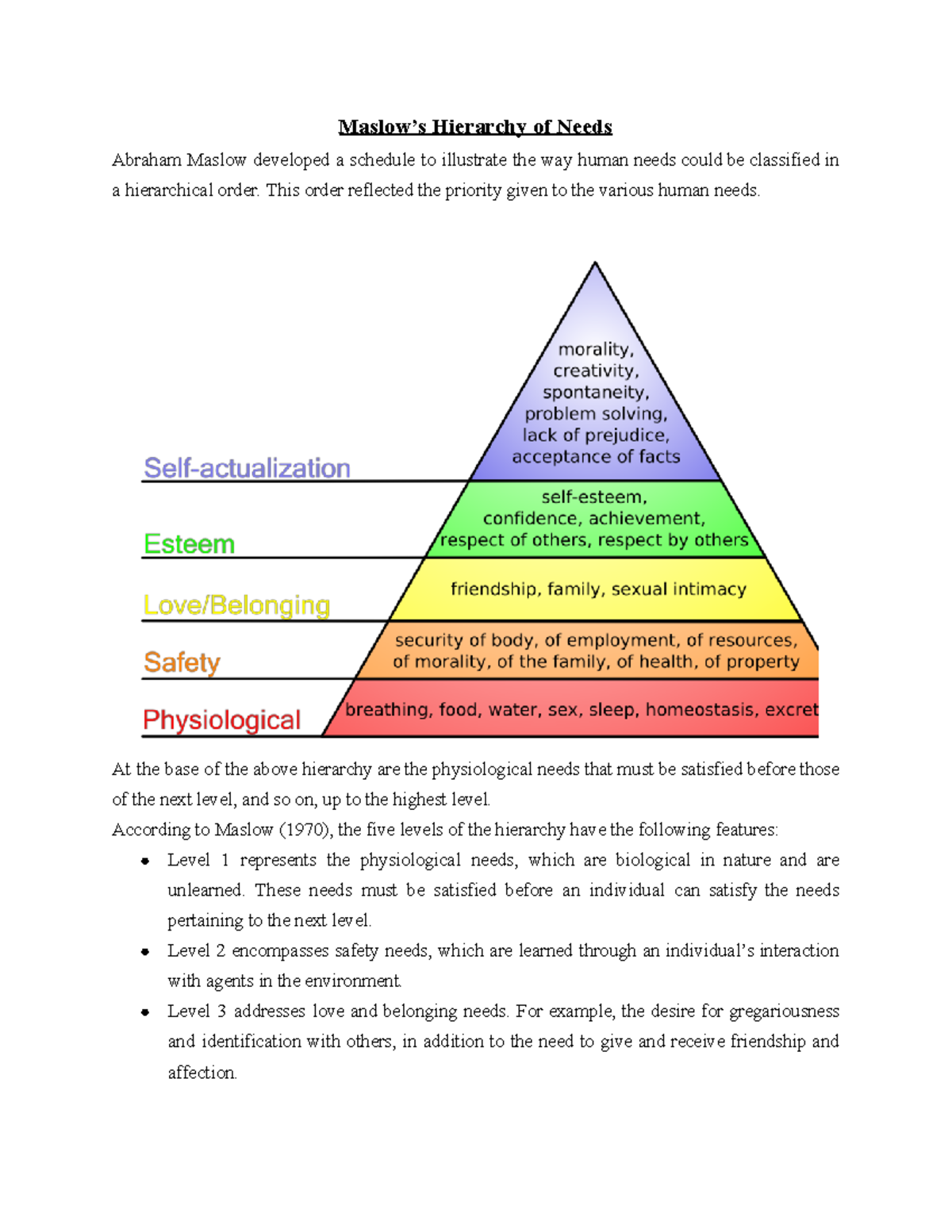 Maslow’s Hierarchy of Needs - Maslow’s Hierarchy of Needs Abraham ...