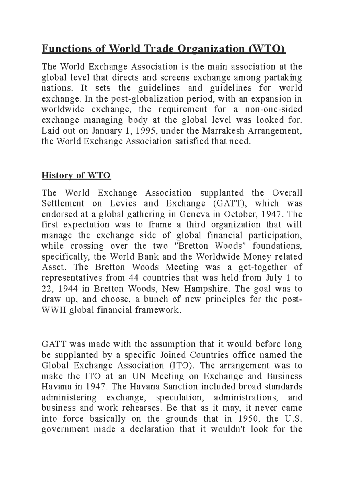 Functions Of World Trade Organization WTO It Sets The Guidelines 