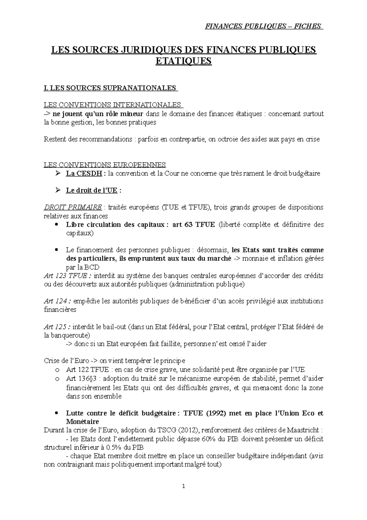 Finances publiques LES SOURCES JURIDIQUES DES FINANCES PUBLIQUES