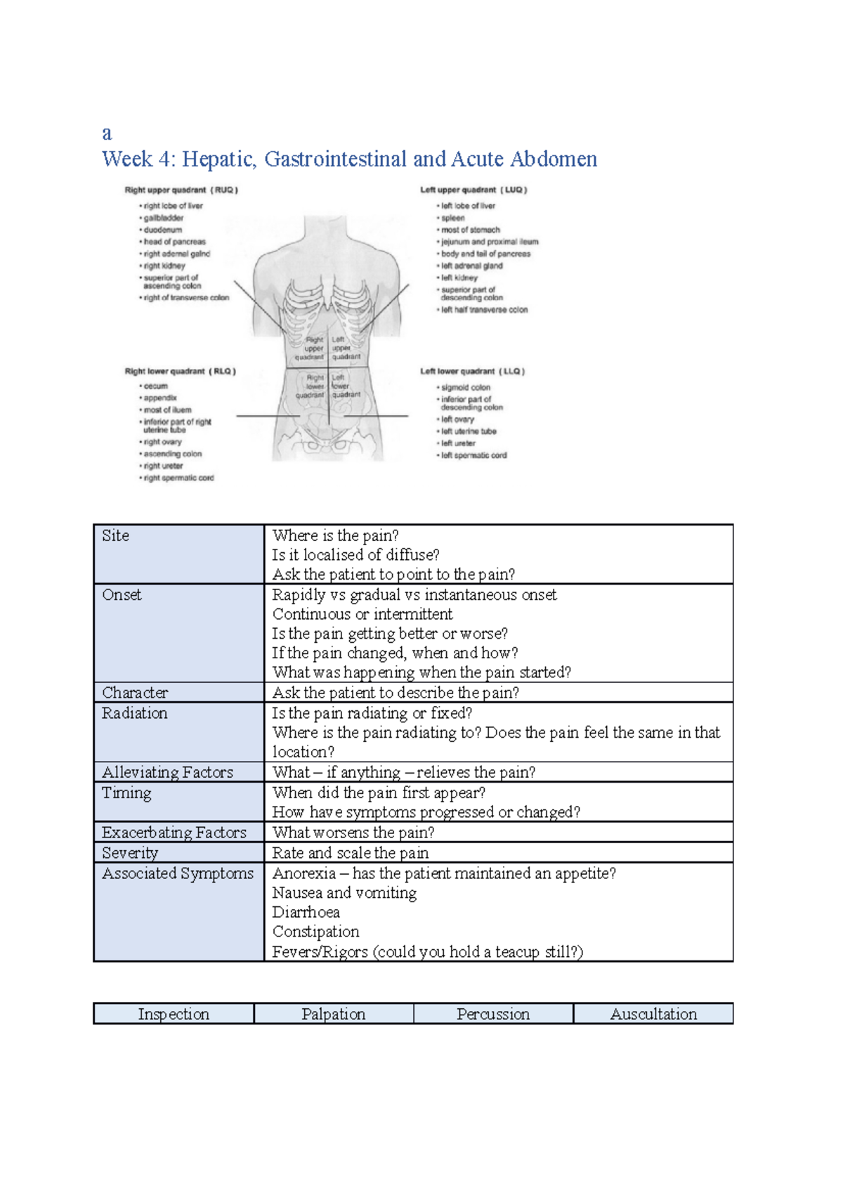 Week 5 - Week 5 - A Week 4: Hepatic, Gastrointestinal And Acute Abdomen 