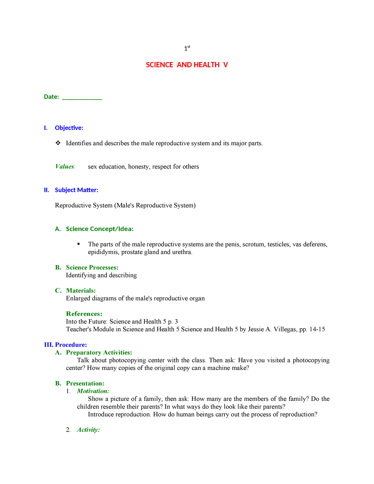 DLP Science 5 1ST-4TH - asfssfsfsfsfs - 1 st SCIENCE AND HEALTH V Date ...