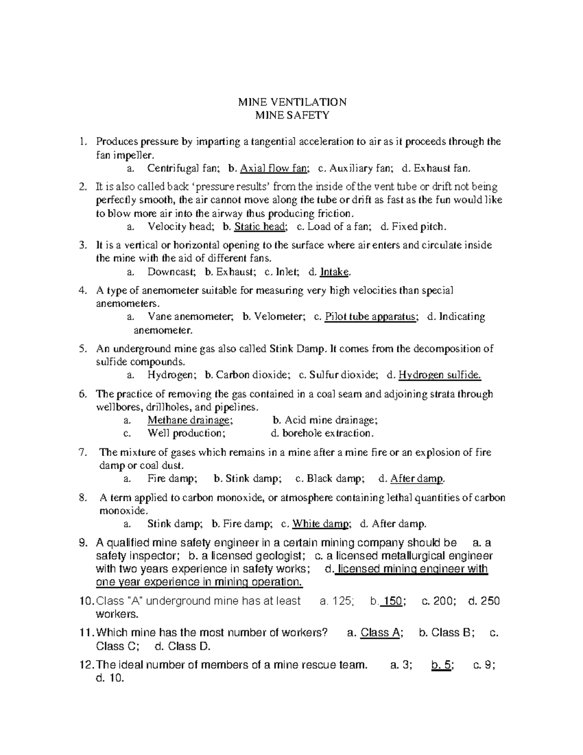 Mine ventilation mine safety with answers - MINE VENTILATION MINE ...