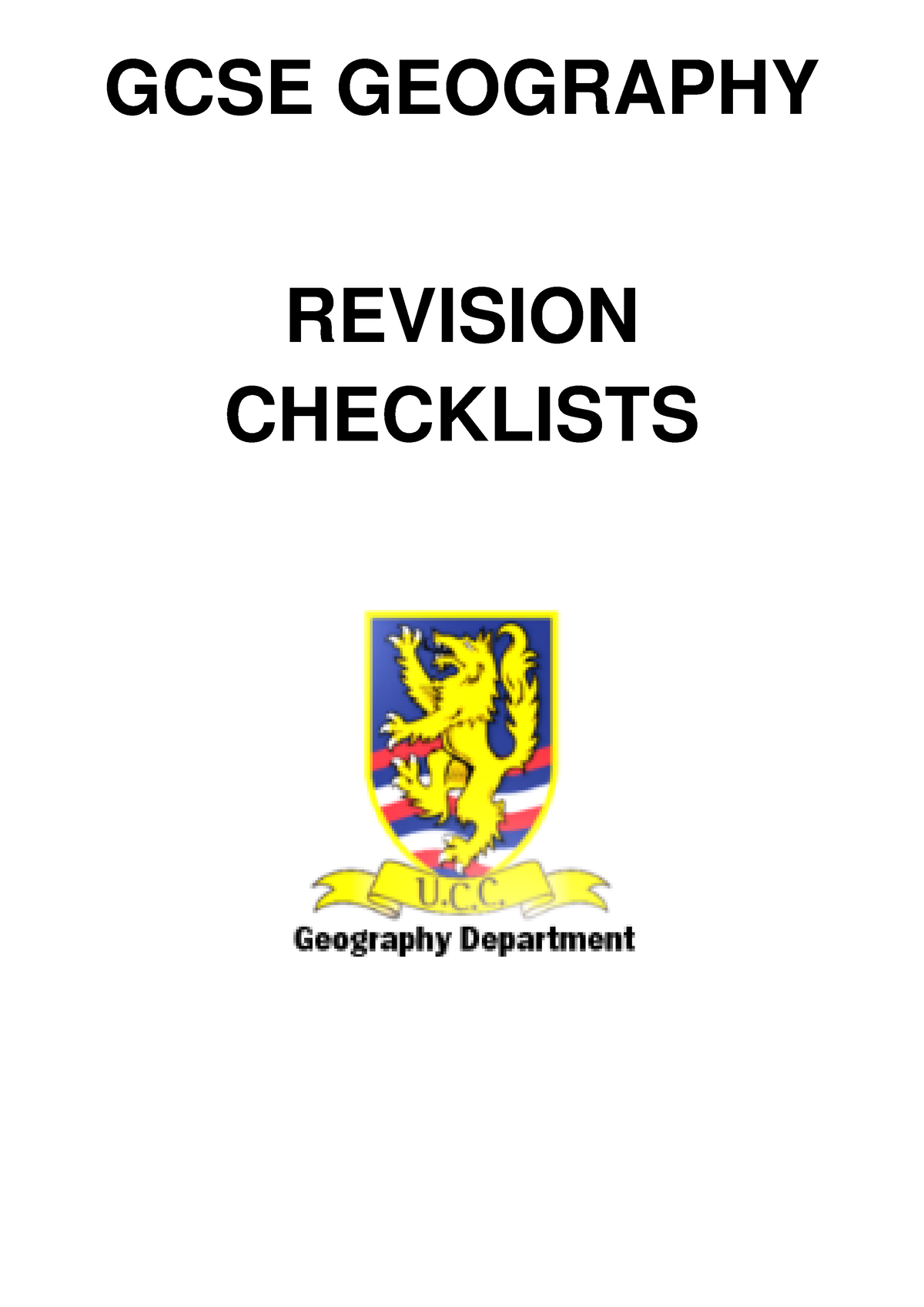 GCSE Geography Revision Checklist GCSE GEOGRAPHY REVISION CHECKLISTS PAPER 1 PHYSICAL