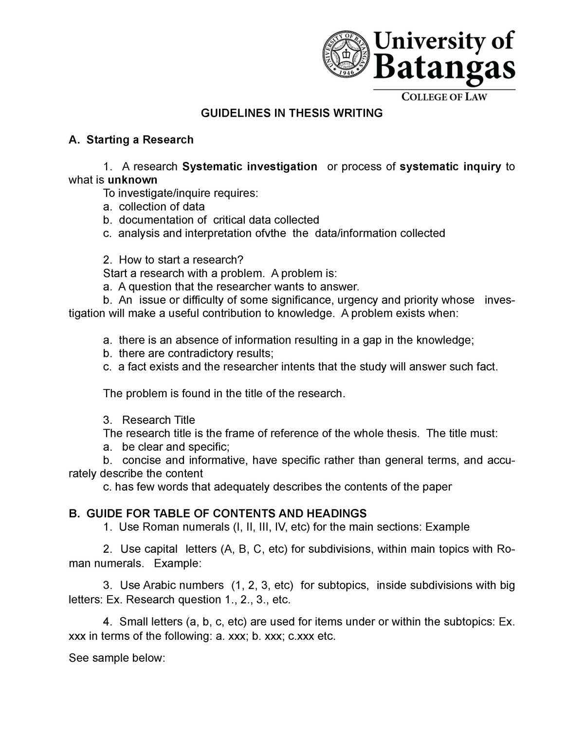 thesis writing guidelines