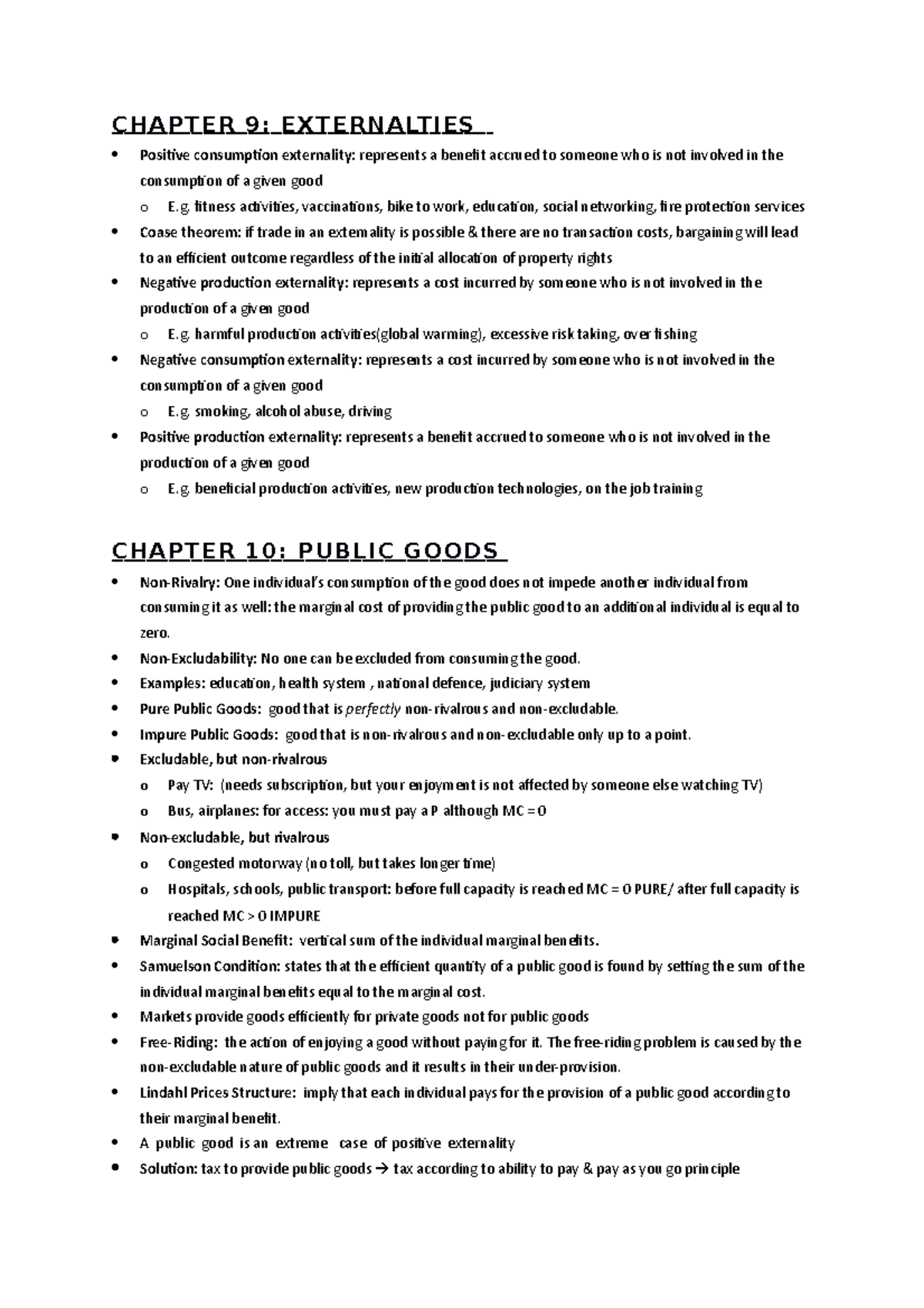 Ch 9 & 10 notes - CHAPTER 9: EXTERNALTIES Positive consumption ...