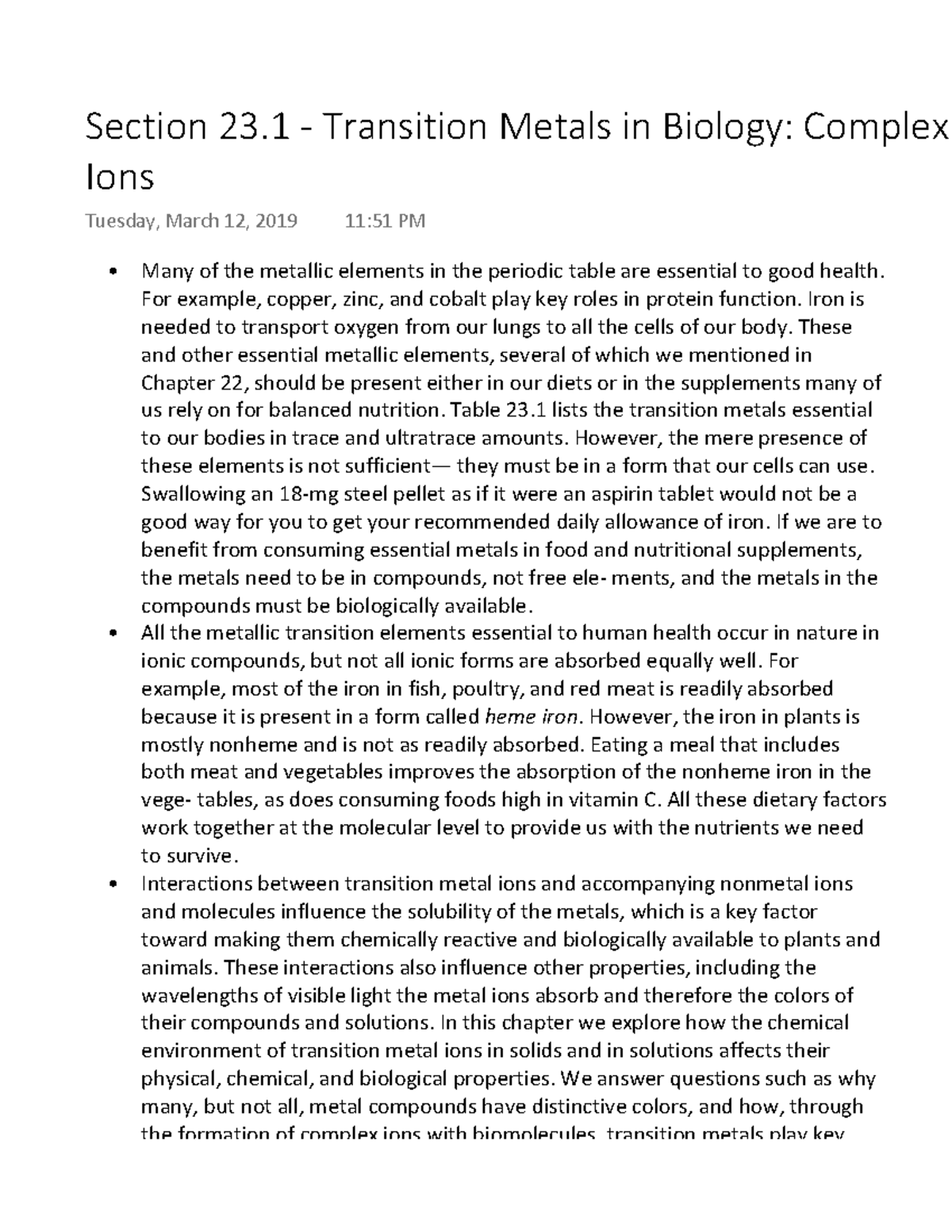 Section 23.1 - Transition Metals In Biology Complex Ions - Section 23 ...