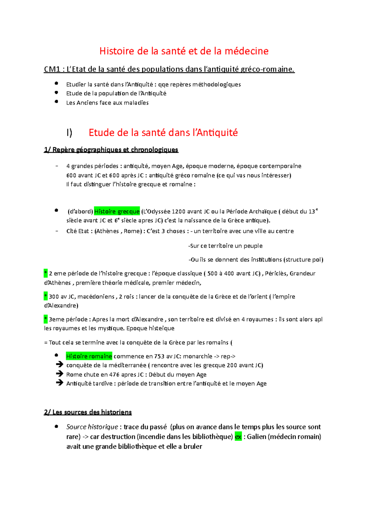 Histoire de la santé et de la médecine antiquité Histoire de la santé