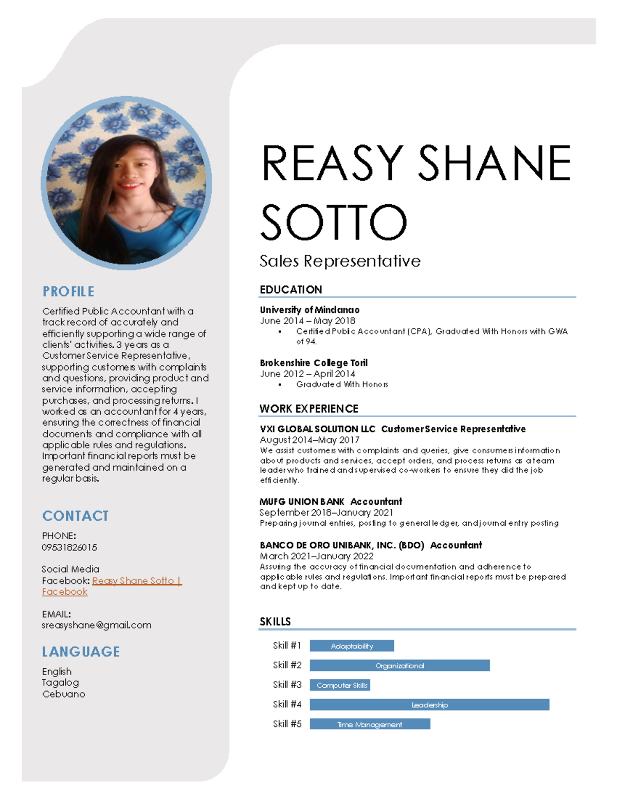 Resume for applying work that may help in the future - REASY SHANE ...