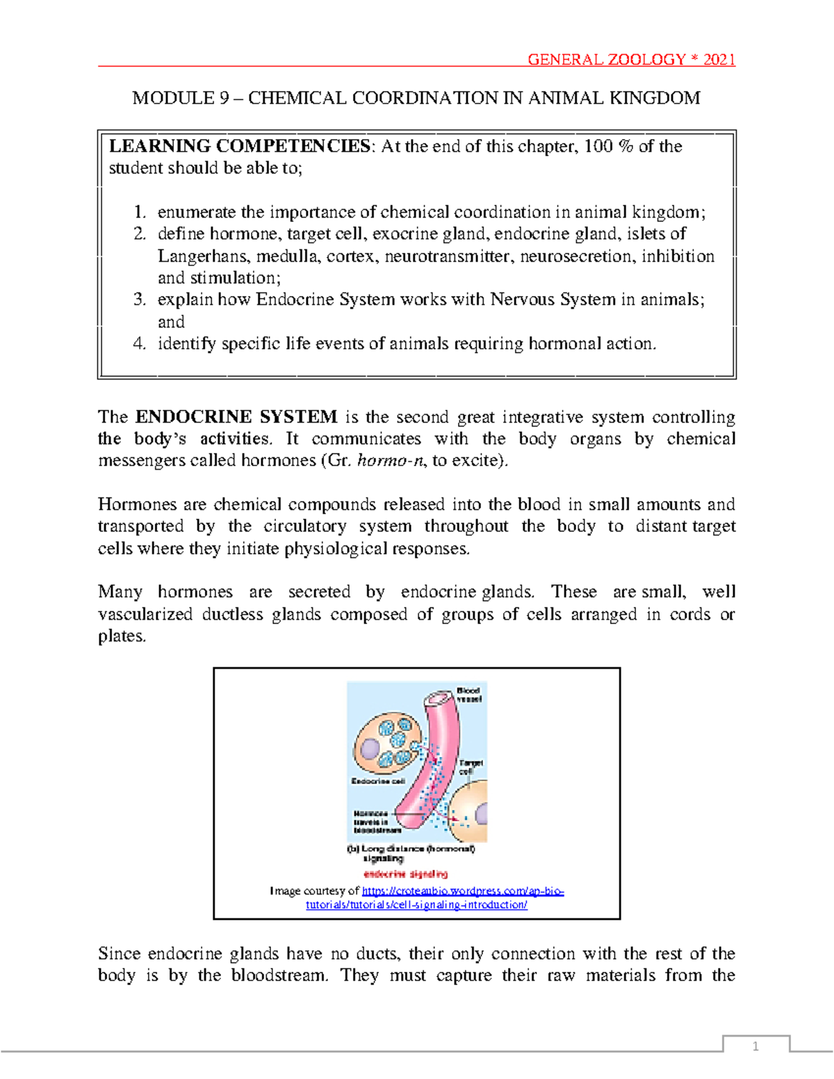 Module 9 Lecture notes about Zoology MODULE 9 CHEMICAL