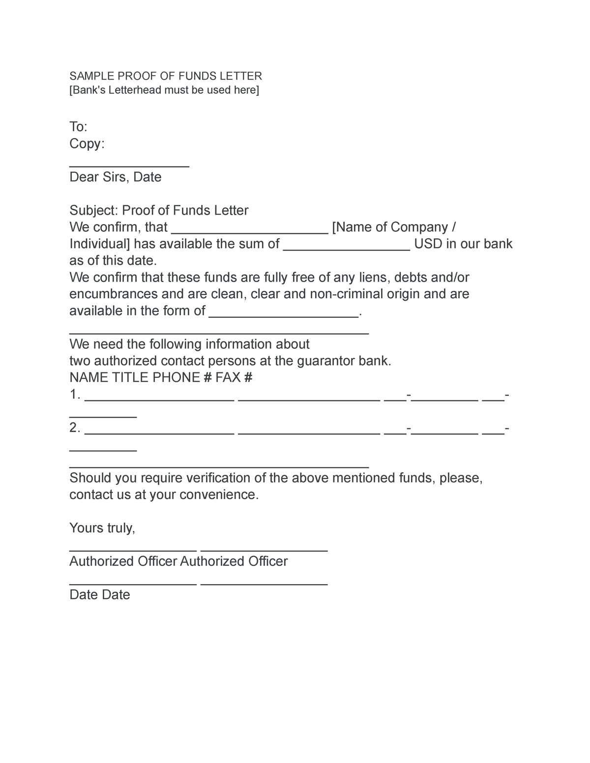 practice: Proof of funds letter template 03 SAMPLE PROOF OF FUNDS