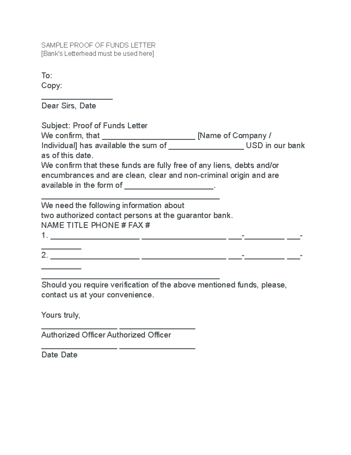 practice: Proof of funds letter template 03 SAMPLE PROOF OF FUNDS