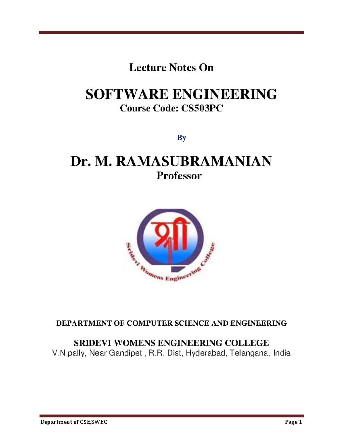 Software Engineering R18 - Lecture Notes On SOFTWARE ENGINEERING Course ...