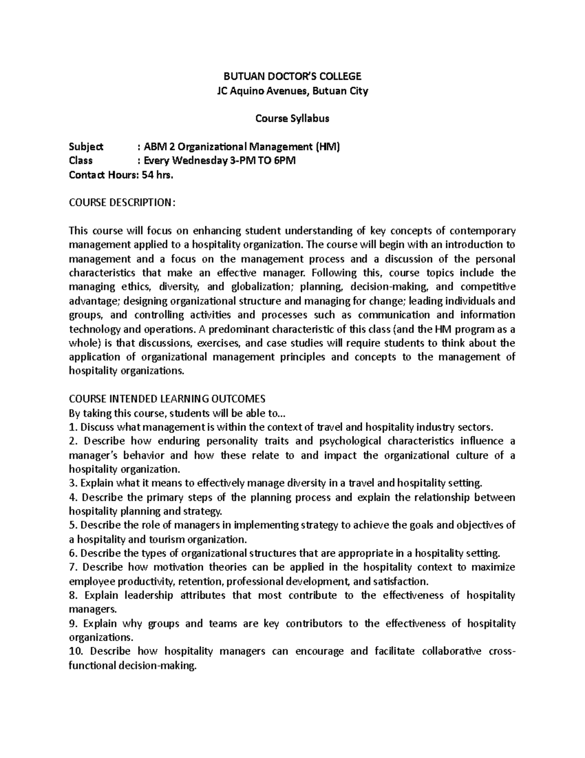 Information Management System Course Outline