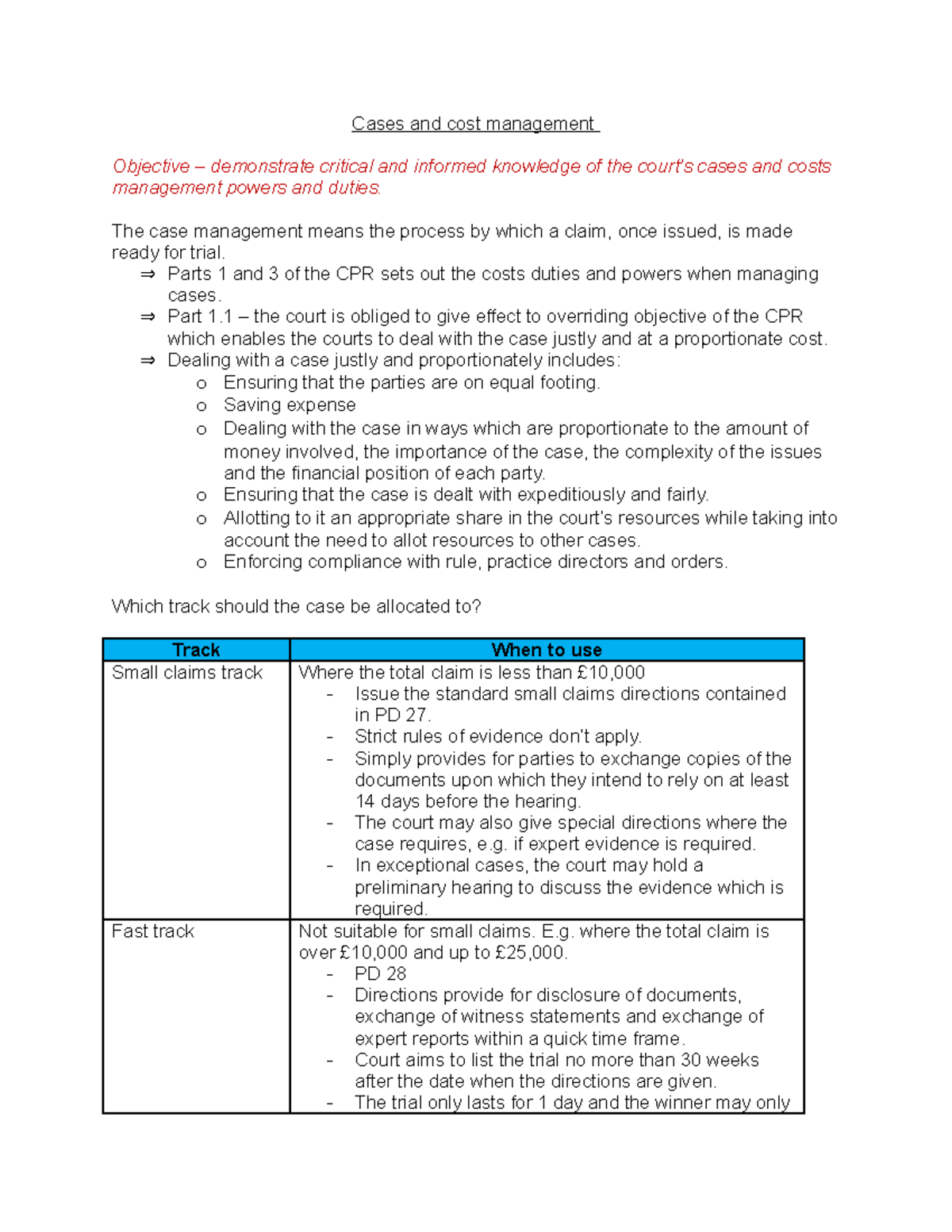 Cases and cost management - Cases and cost management Objective ...