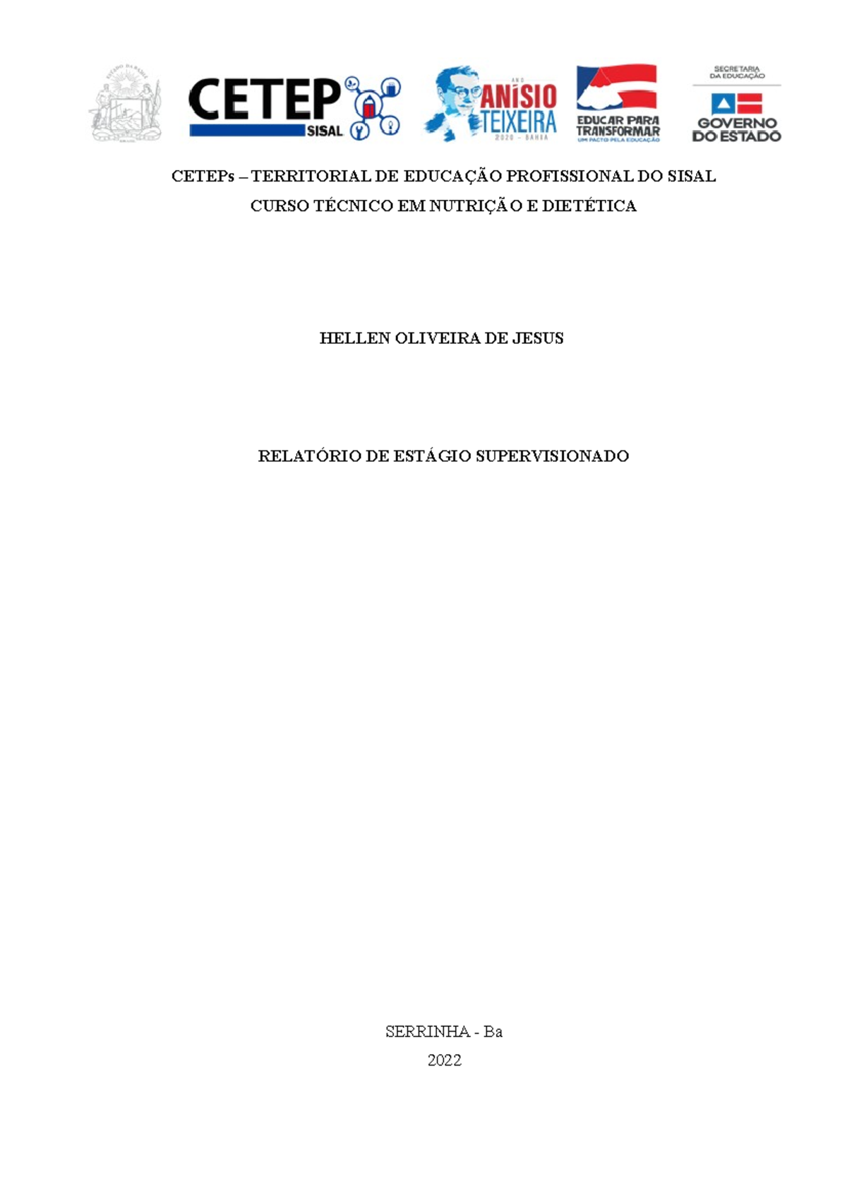 9 - Relatório Final DE Estágio - CETEPs – TERRITORIAL DE EDUCAÇÃO ...