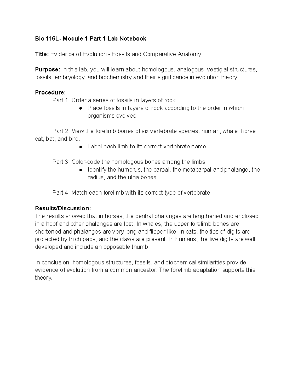 Bio 116L Module 1 Part 1 Lab Notebook Bio 116L Module 1 Part 1 Lab