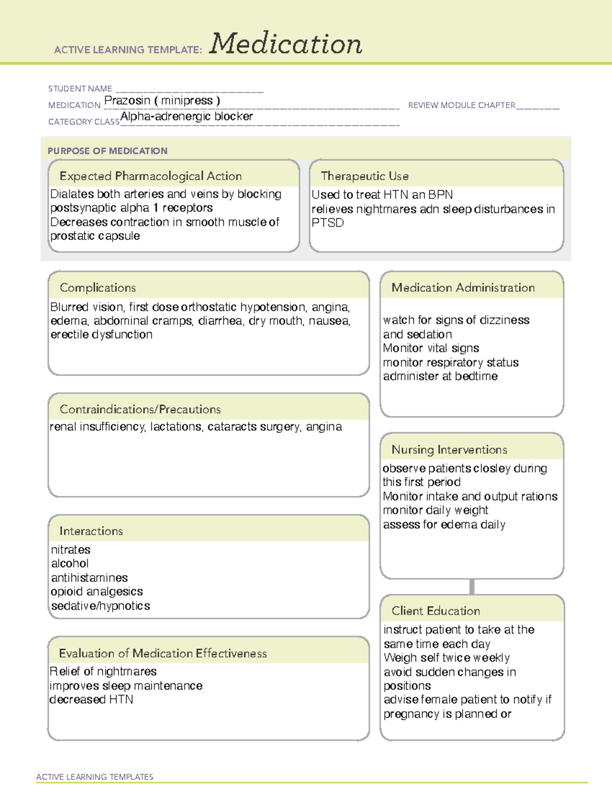 ATI Medication Template - ACTIVE LEARNING TEMPLATES Medication STUDENT ...