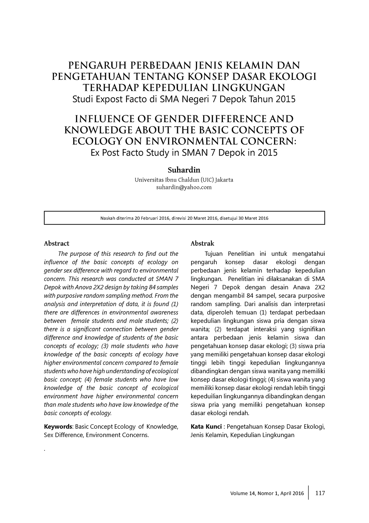 Pengaruh Perbedaan Jenis Kelamin DAN Pengetahuan T - Volume 14, Nomor 1 ...