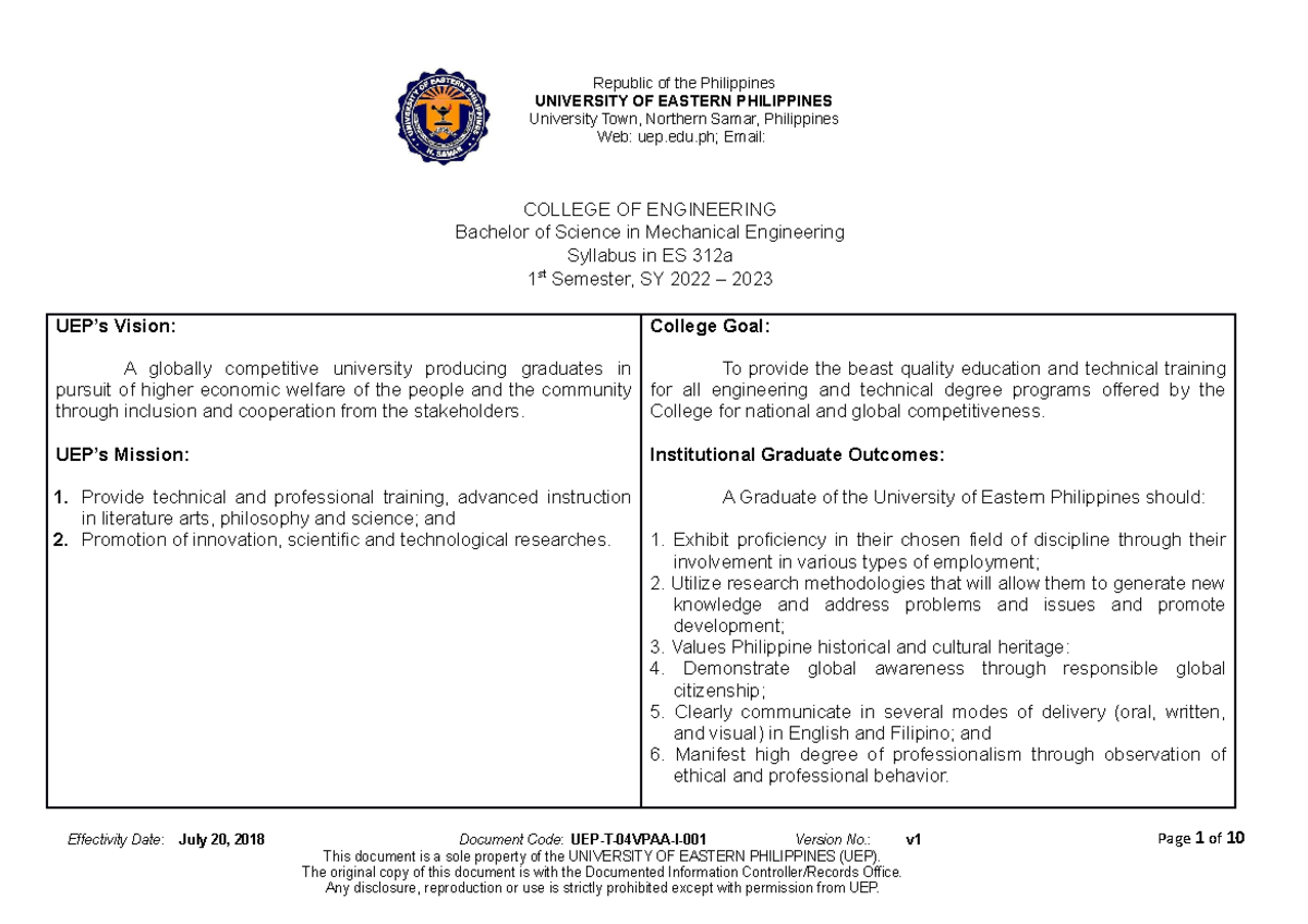 Mechanics of rigid bodies es312a republic of the philippines