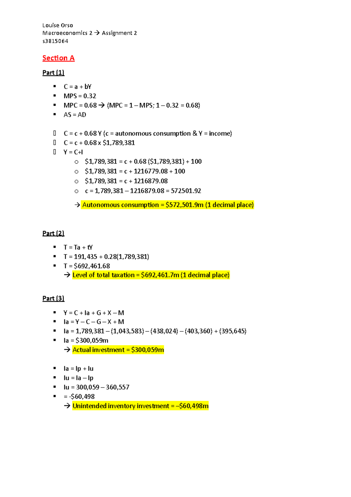 Assignment 2 - mathamatical theory assessment task - Macroeconomics 2 ...