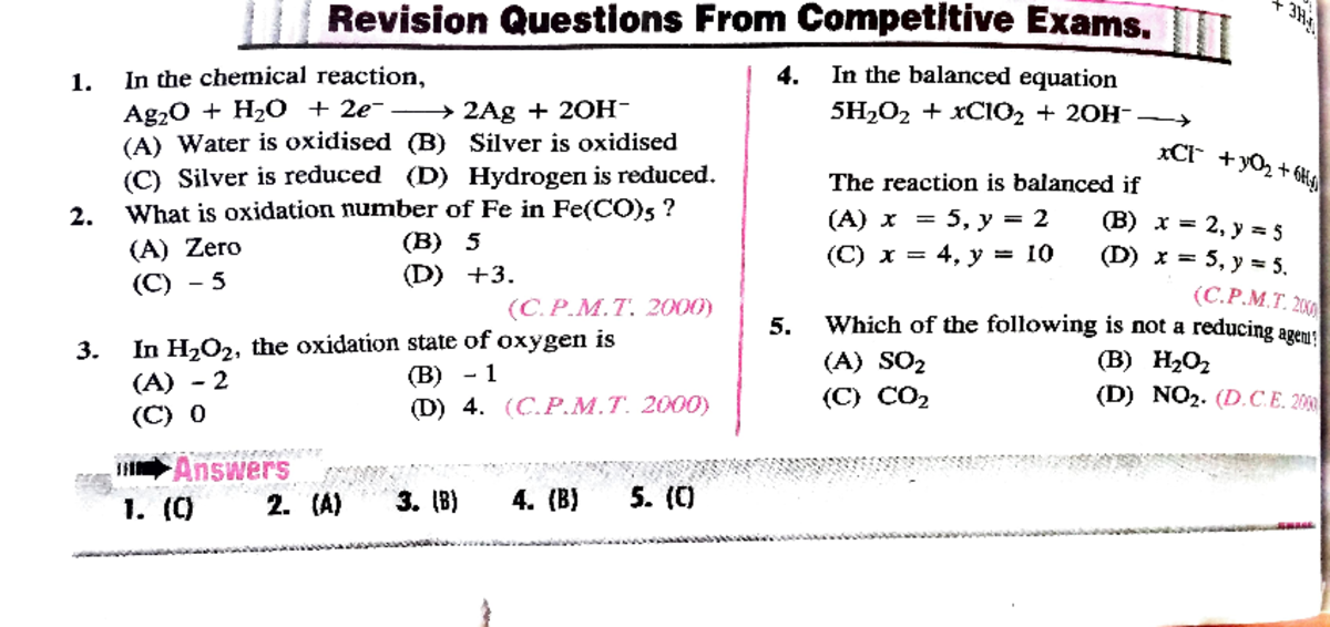 Redox reactions previous year question papers - · : Revision Questions ...