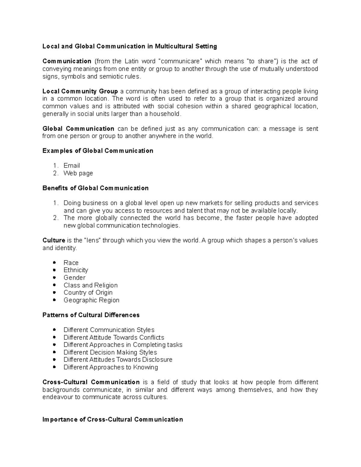 Local and Global Communication in Multicultural Setting - Local and ...