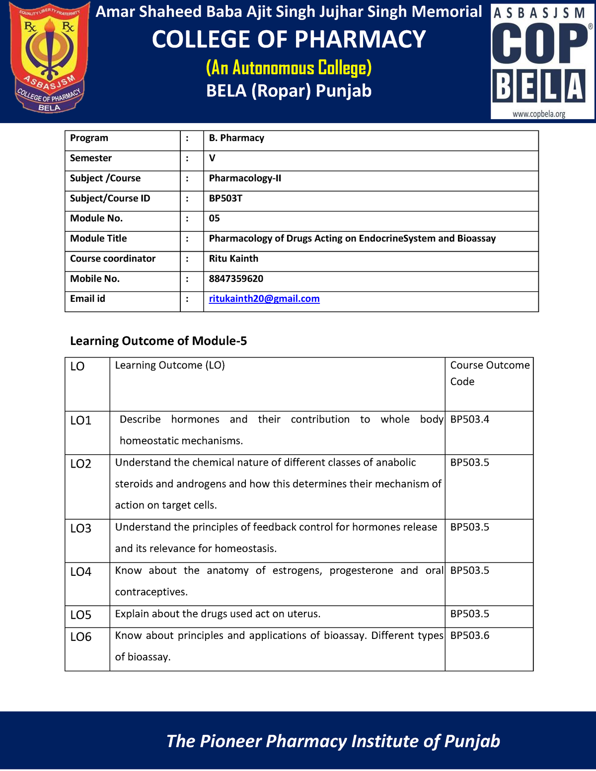 BP503T-5 - Pharmacy Notes - ASBASJSM COLLEGE OF PHARMACY (AN AUTONOMOUS ...