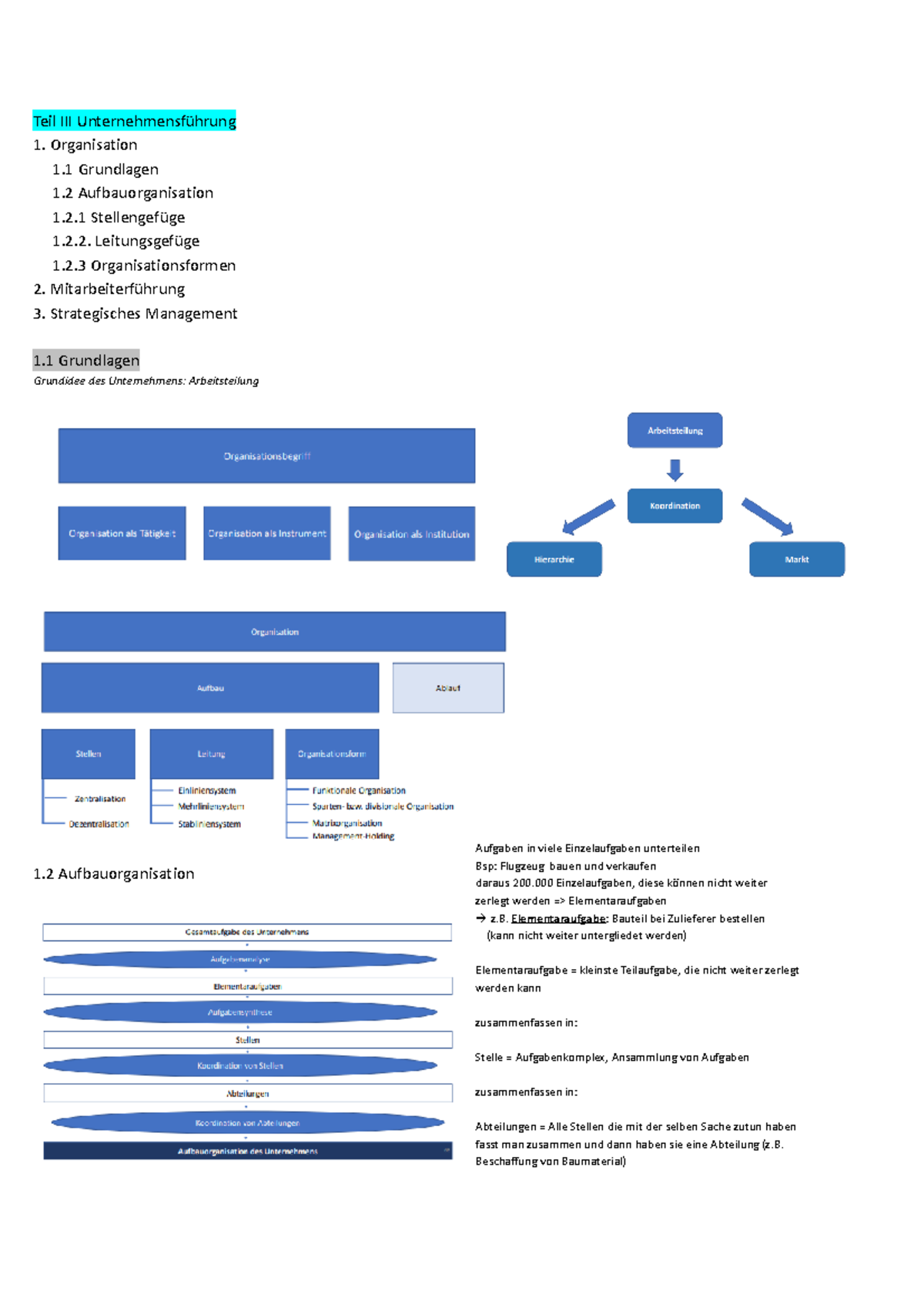 3. Unternehmensführung - Teil III Unternehmensführung 1. Organisation 1 ...