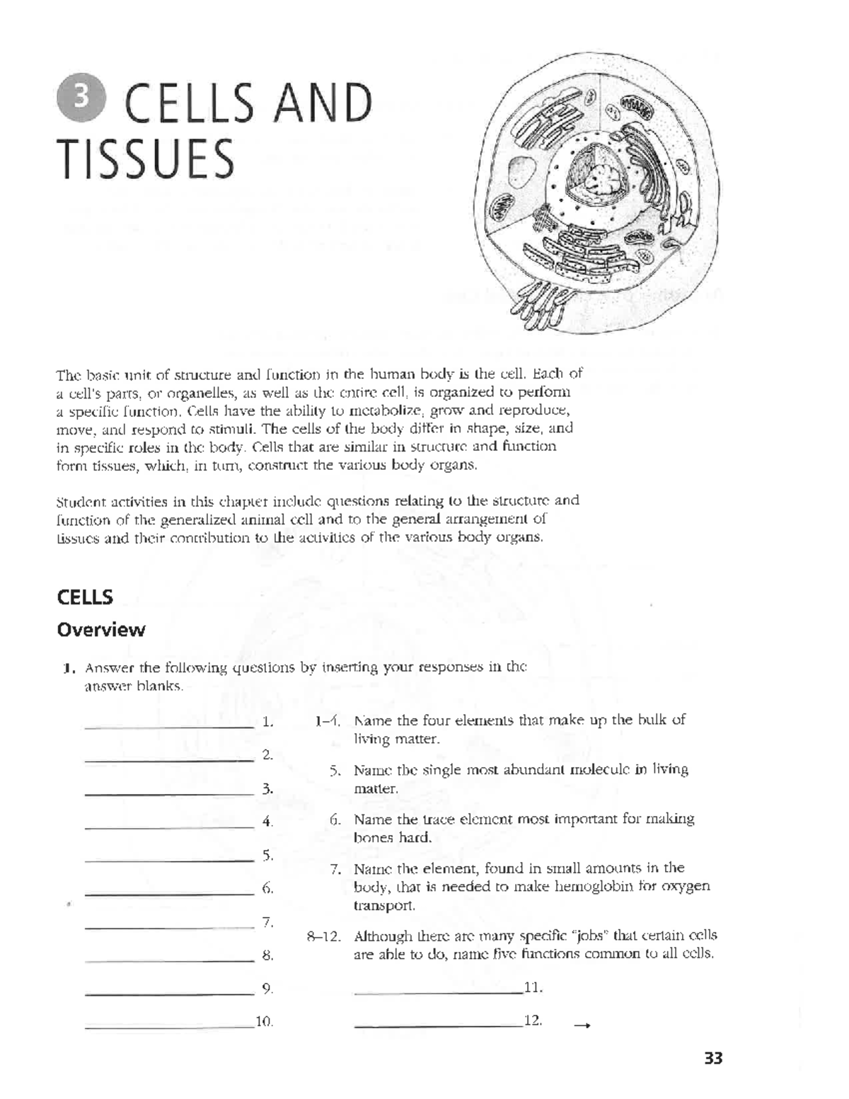 Cells Tissues Worksheet - BIOL 2113(L) - Studocu