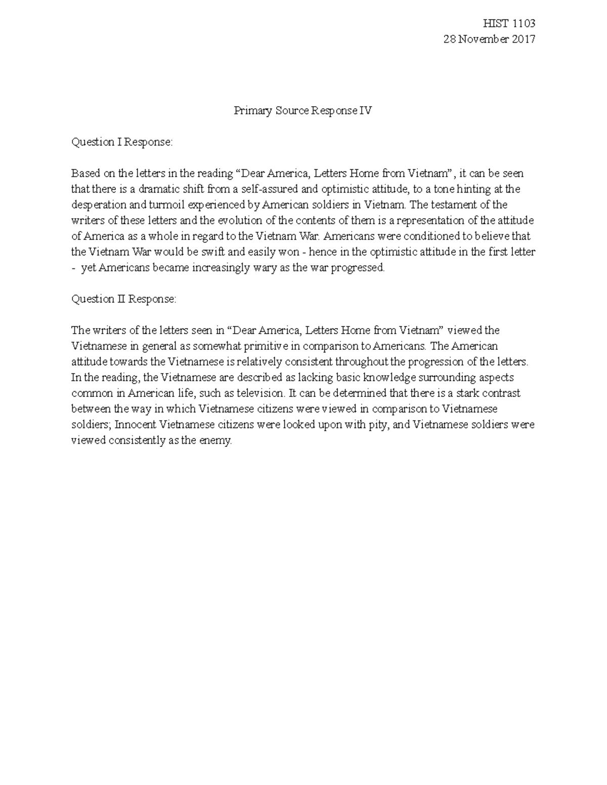 Primary Source Response II - HIST 1103 28 November 2017 Primary Source ...