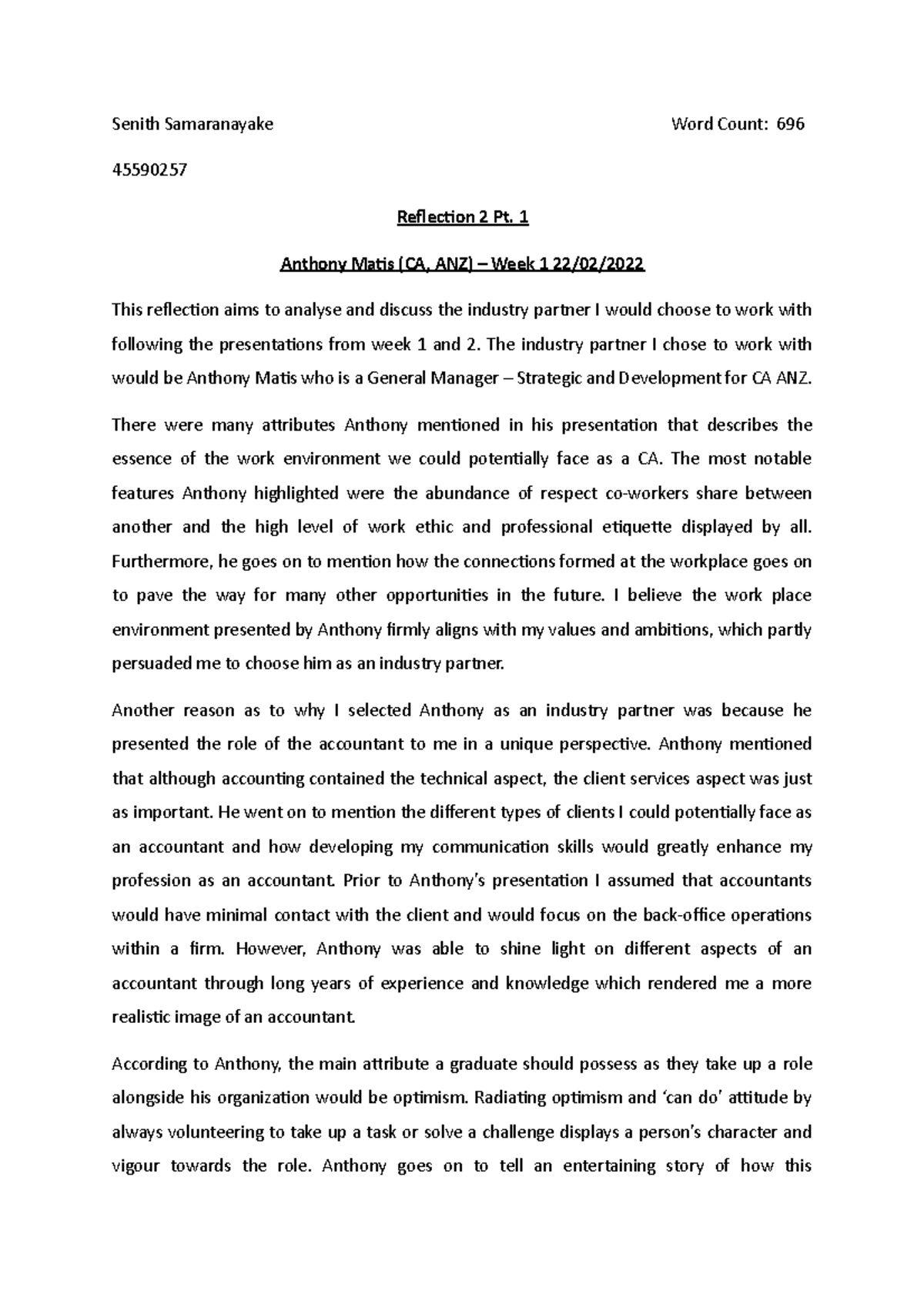 ACCG3015 Reflection 2A - Senith Samaranayake Word Count: 696 45590257 ...