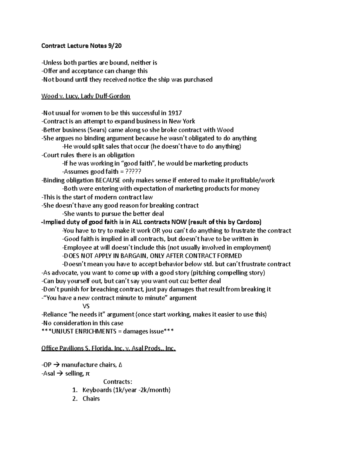 Contract Lecture Notes 9:20 - Contract Lecture Notes 9/ -Unless Both ...