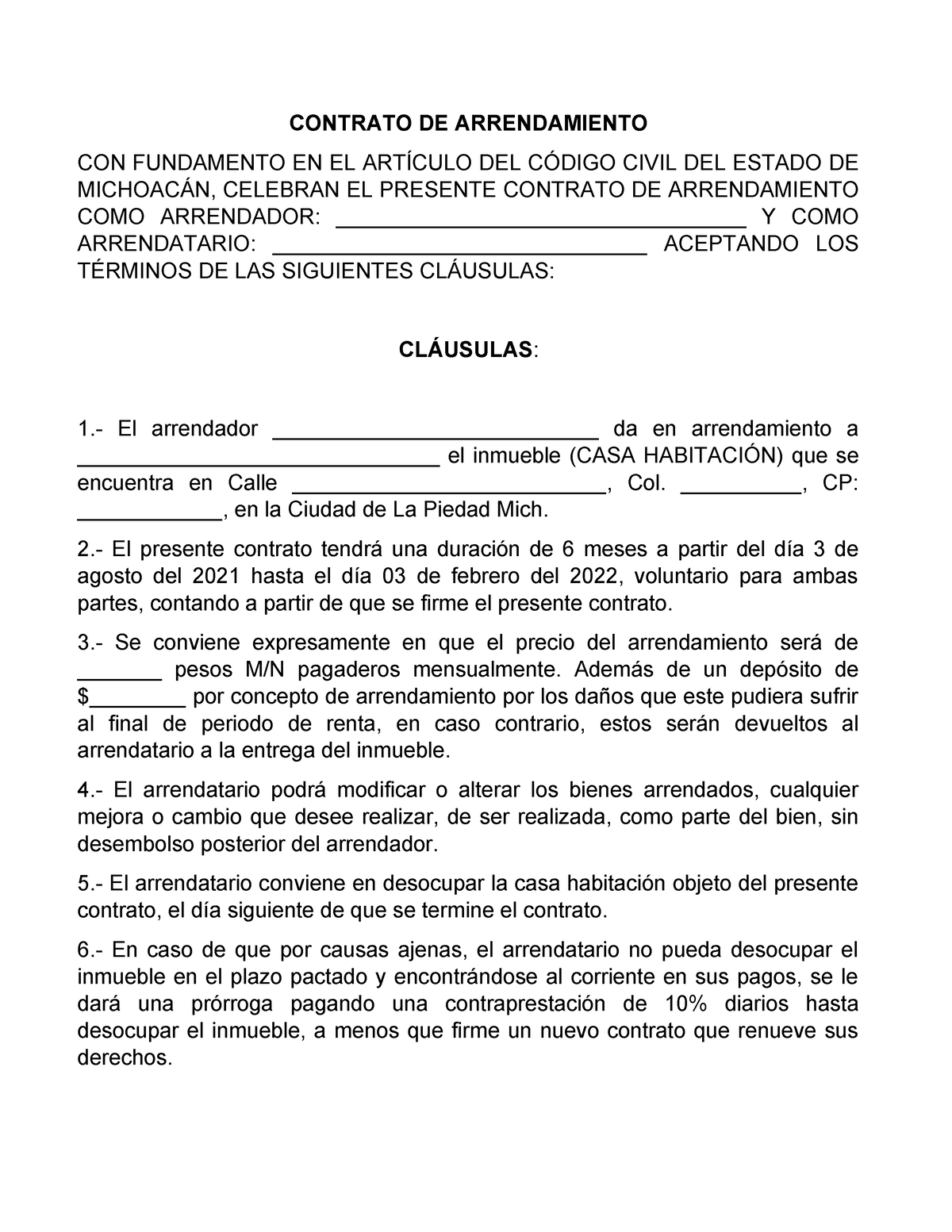 Contrato-DE Arrendamiento Bueno - CONTRATO DE ARRENDAMIENTO CON ...