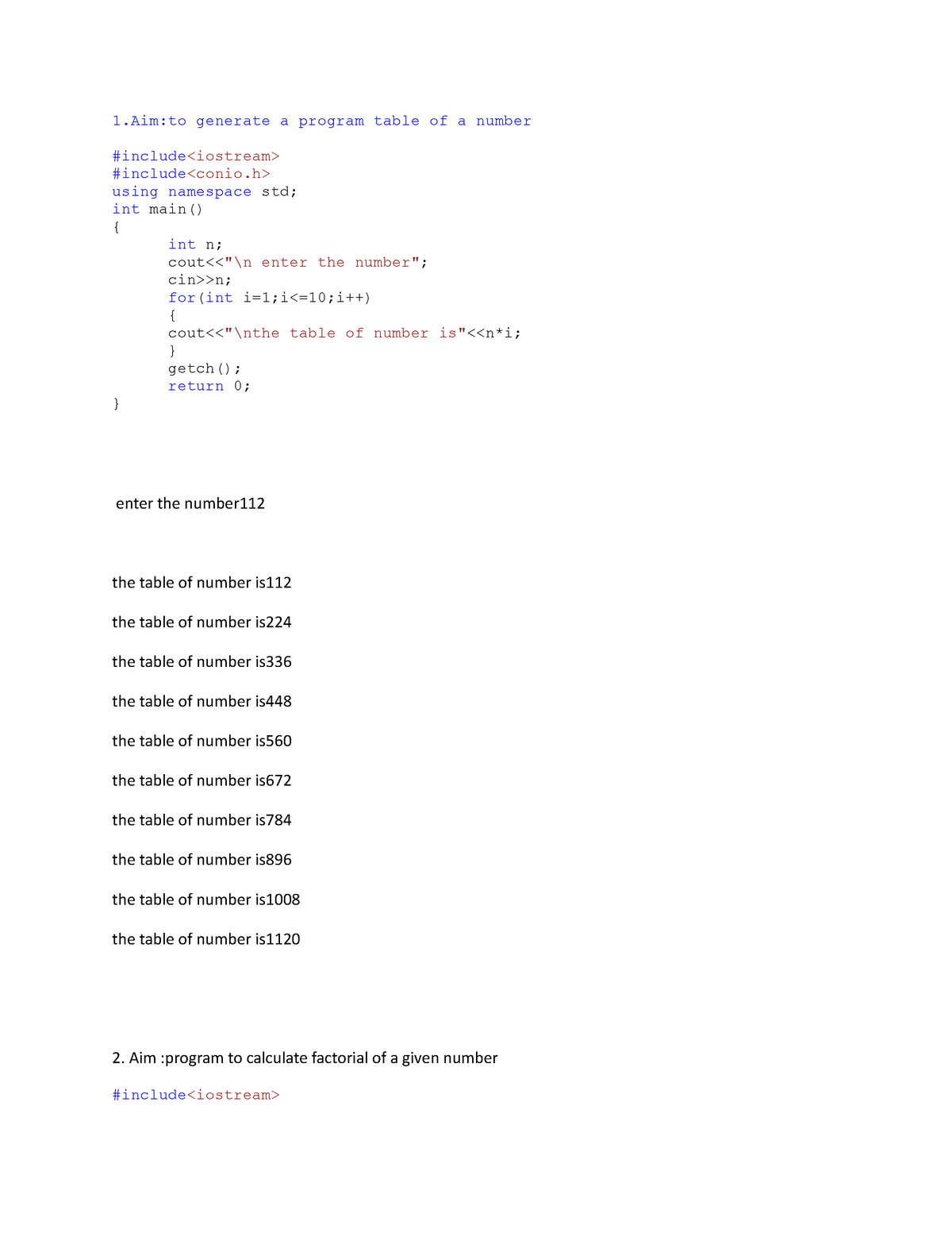 Nyk - 1:to Generate A Program Table Of A Number #include #include Using ...