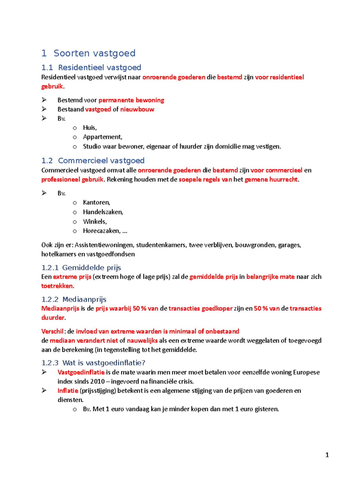 Samenvatting Vastgoed - 1 Soorten Vastgoed 1 Residentieel Vastgoed ...