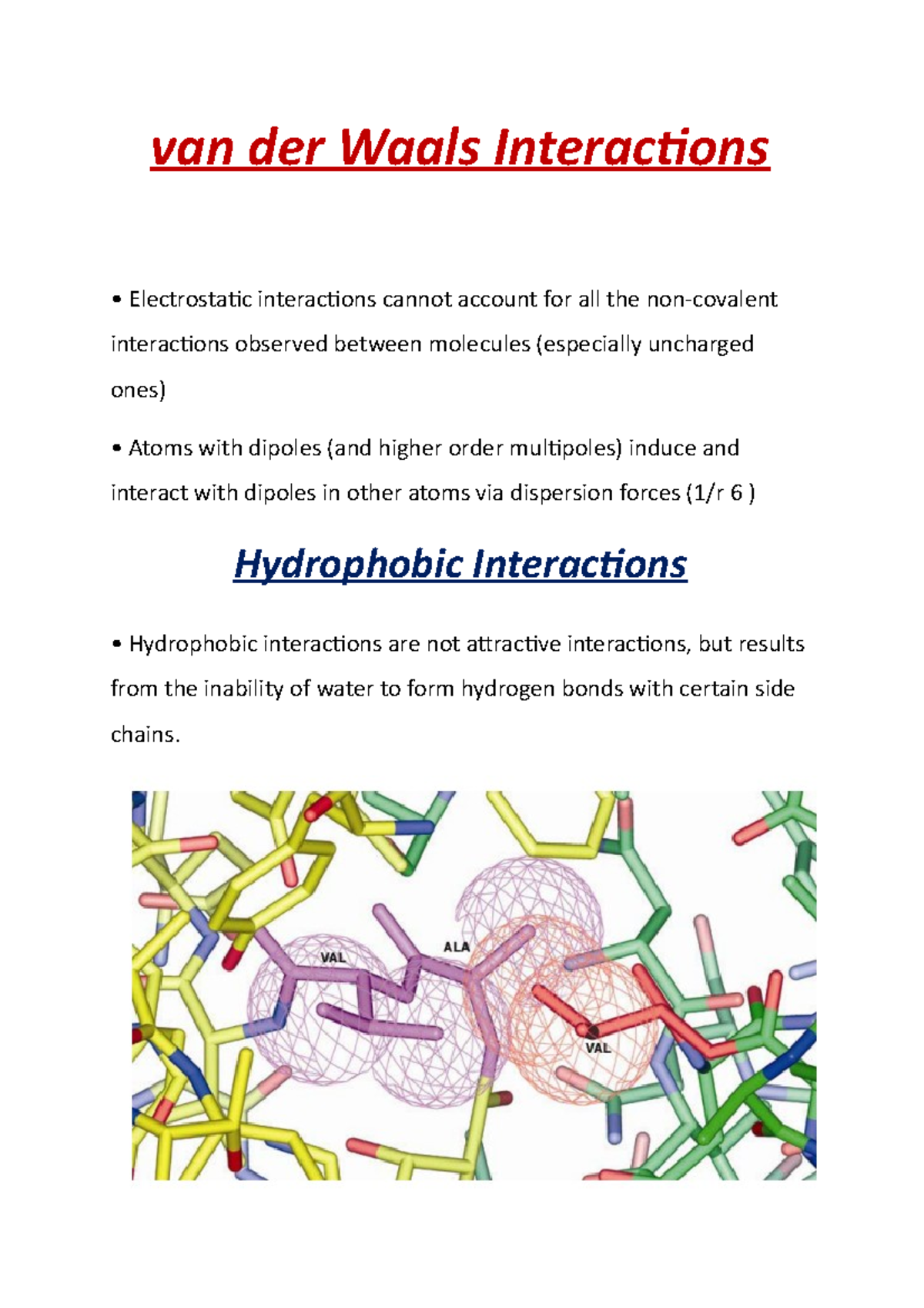 Van der Waals Interactions - van der Waals Interactions Electrostatic ...