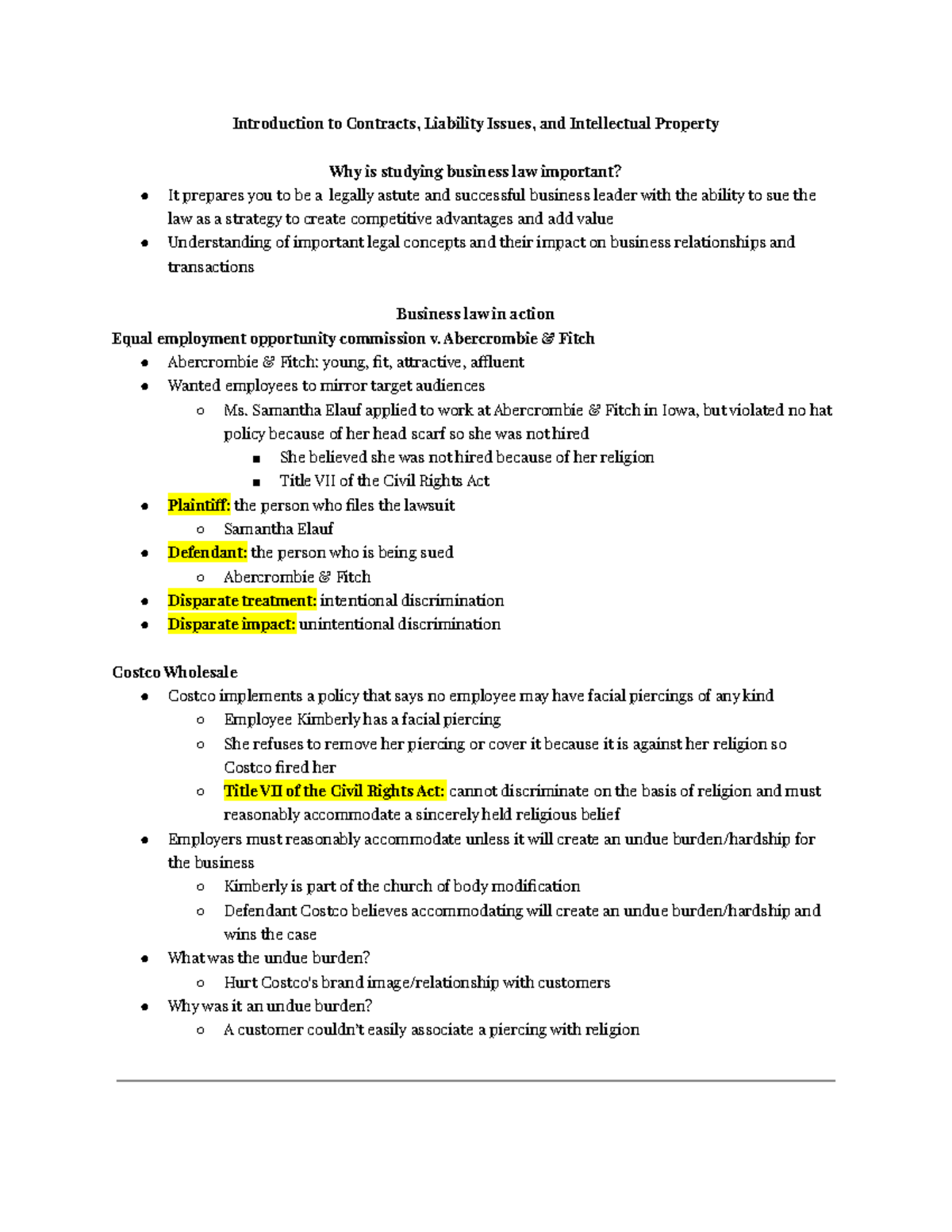 BLAW 341 Exam 1 - EXAM 1 - Introduction To Contracts, Liability Issues ...