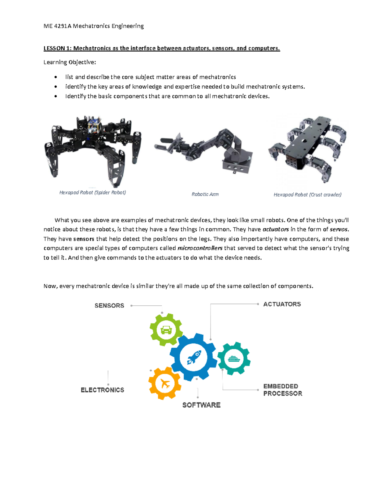 ME 4291A Mechatronics Engineering Lesson 1 - LESSON 1 : Mechatronics as ...