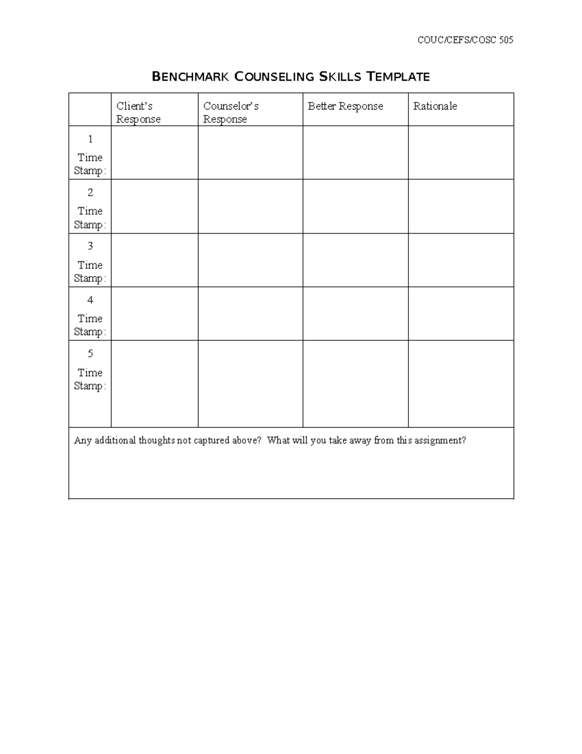 Benchmark Counseling Skills Template - COUC 505 - COUC/CEFS/COSC 505 ...