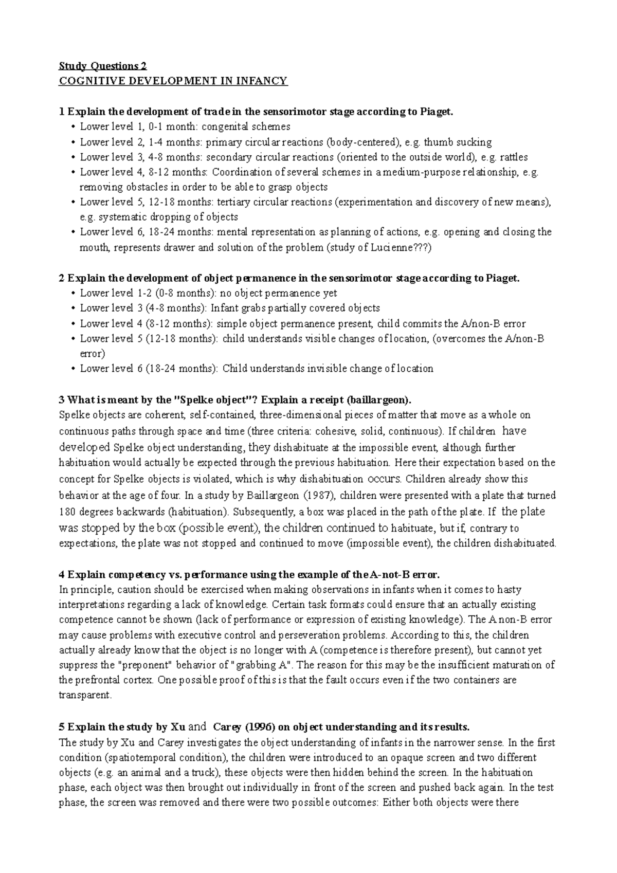 Study questions 2 cognitive development in infancy study questions