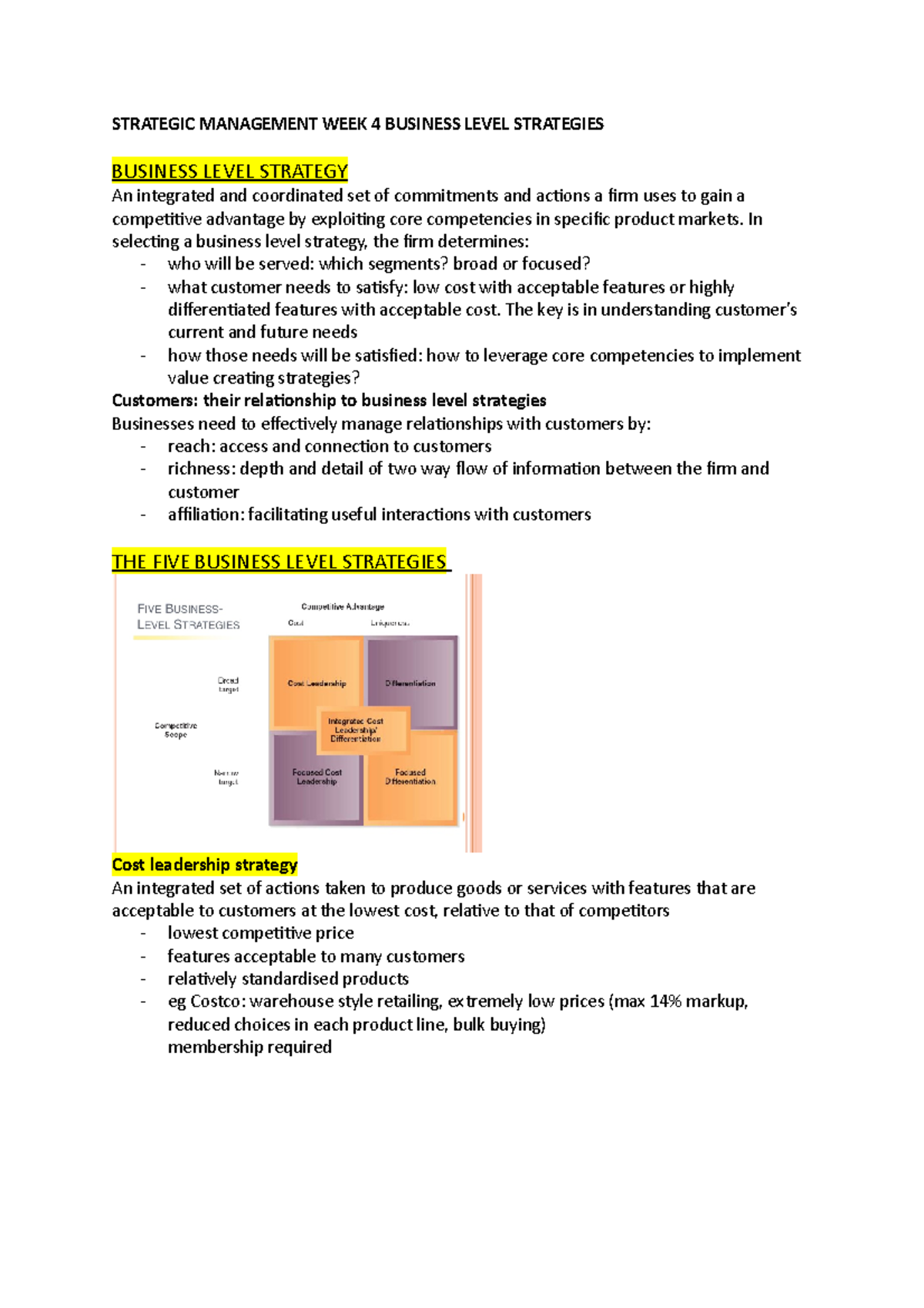 SM Week 4 - Lecture Notes 4 - STRATEGIC MANAGEMENT WEEK 4 BUSINESS ...