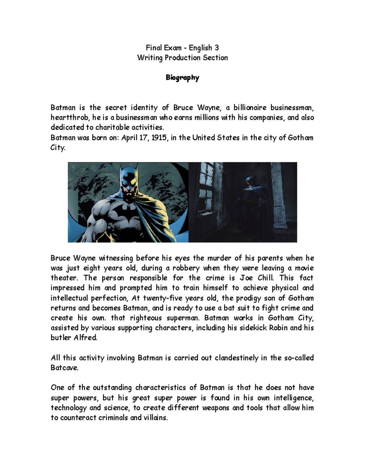 Biography- Batman - un trabajo de ingles 3 de la universidad de ...