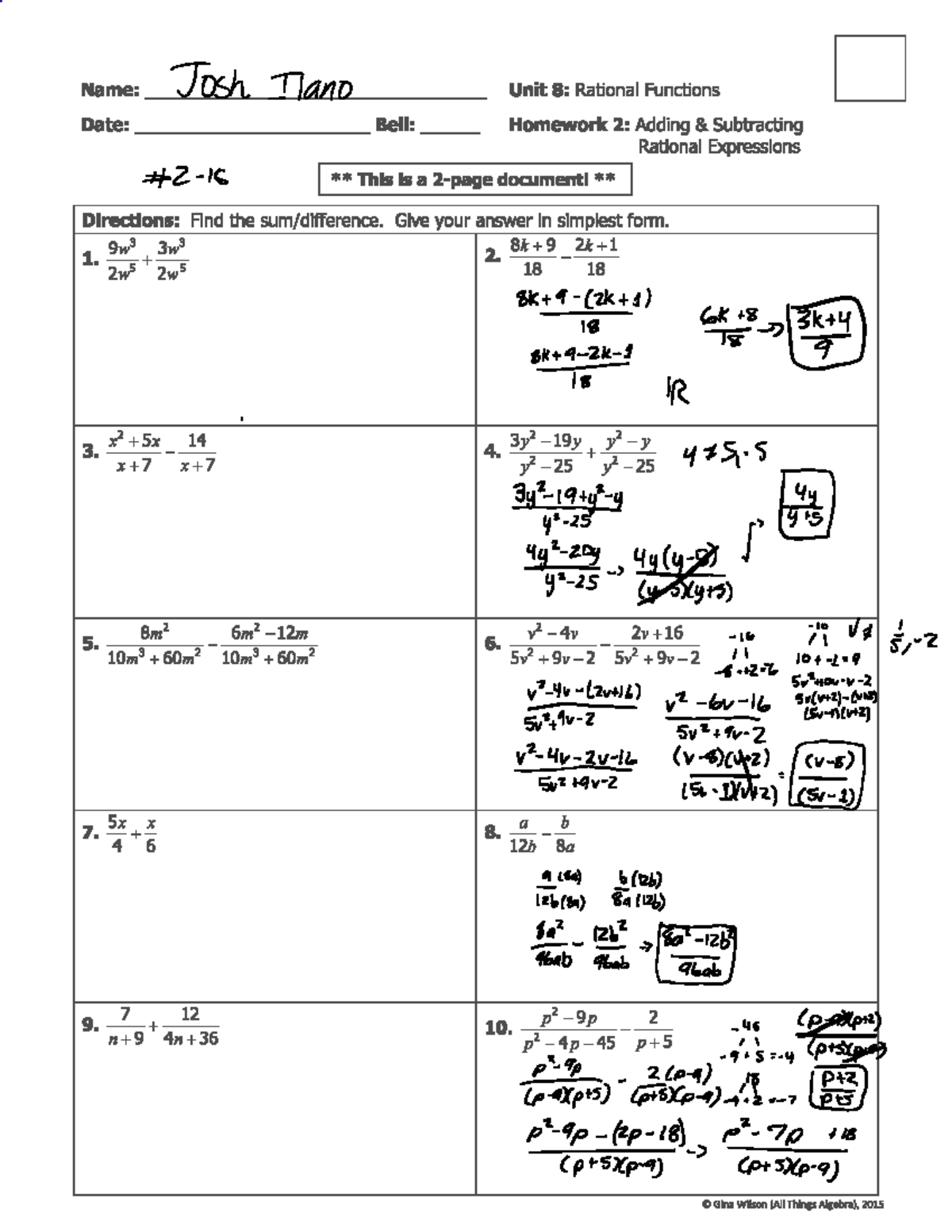 homework 6.2 adding and subtracting rationals