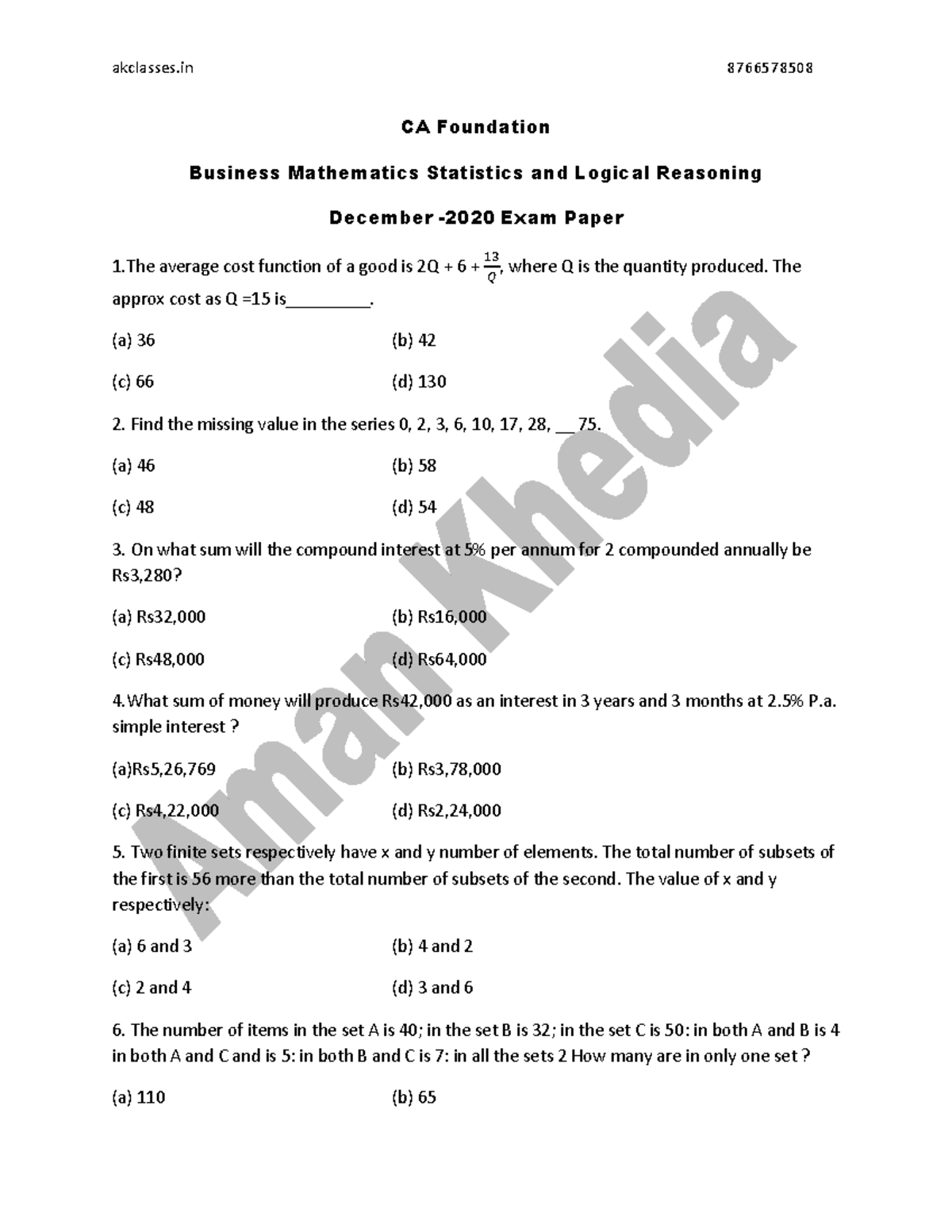 5 6273599875330343795 - CA Foundation Business Mathematics Statistics ...