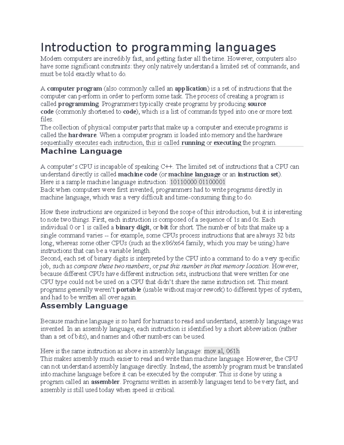 C++ notesbook - c++ notes - Introduction to programming languages ...