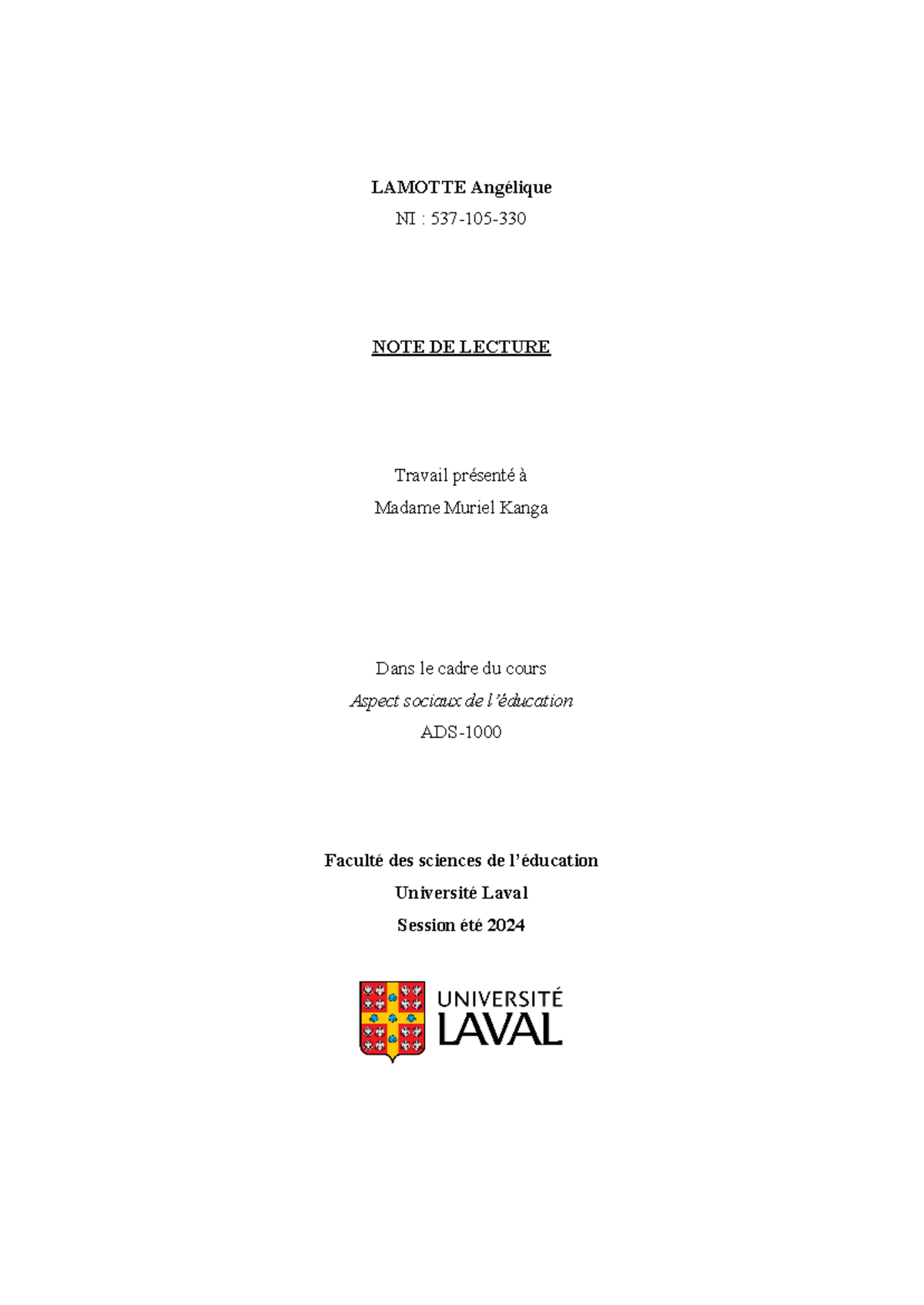 Note de lecture Chapitre 1 du Manuel (Résultat obtenu 93,33%) - LAMOTTE ...