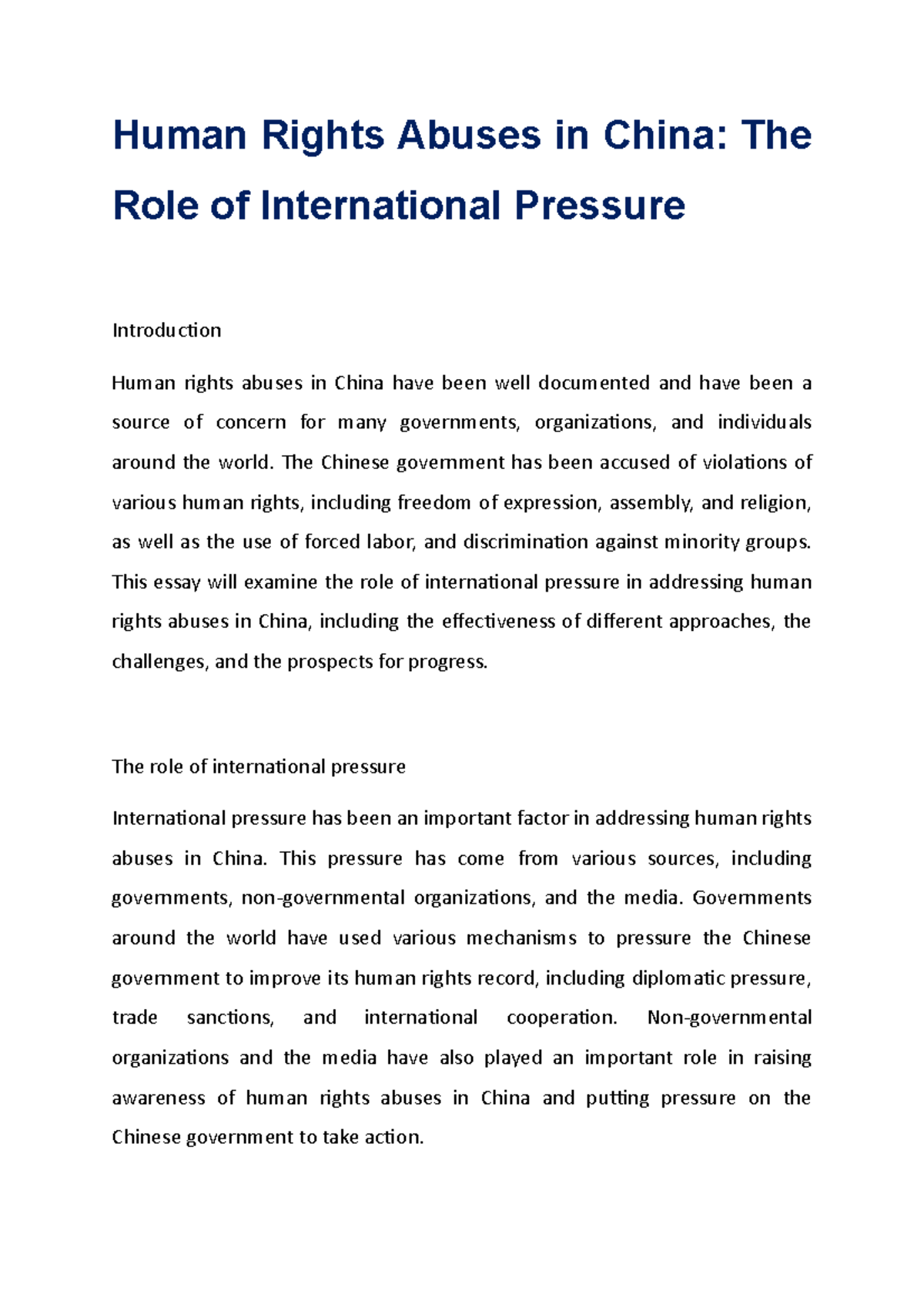 Human Rights Abuses In China, The Role Of International Pressure ...