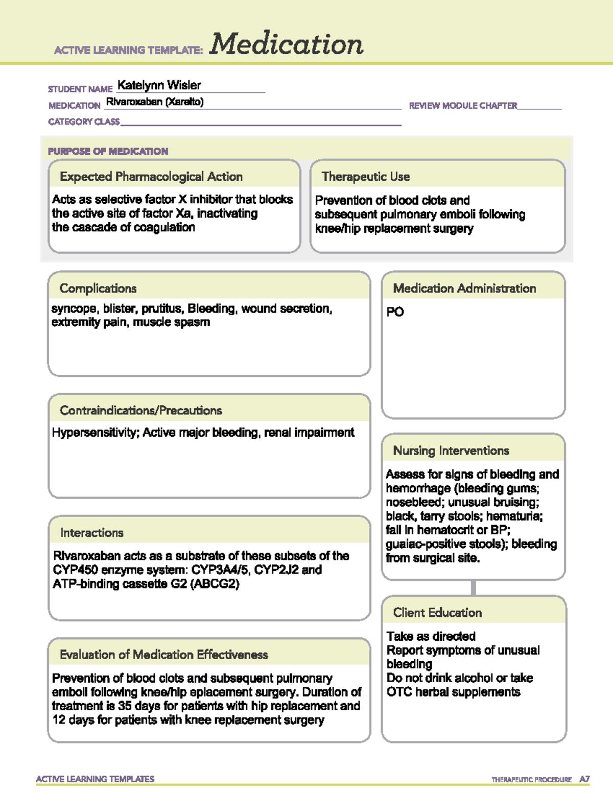 Rivaroxaban med template - NUR 116 H1 - Studocu